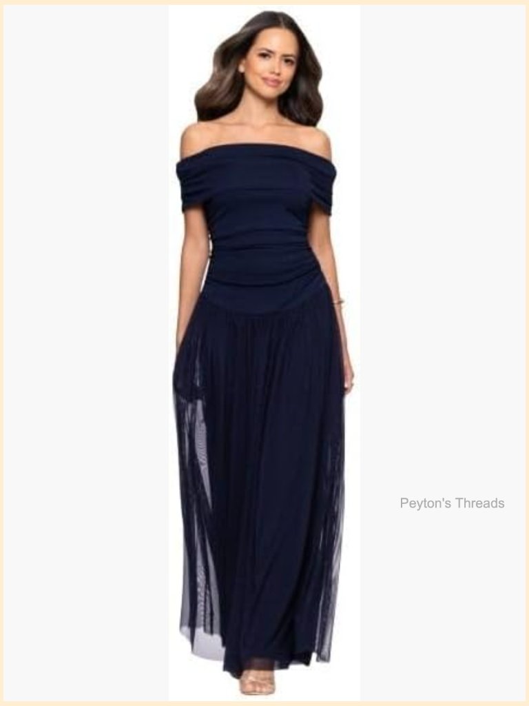 Strapless Ruched Bodice Mesh Overlay Floor Length Dress